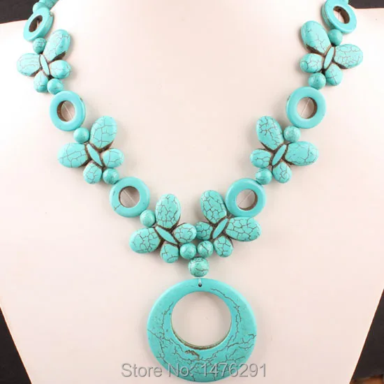 

New Green Howlite Stone Butterfly Bead Pendant Necklace 20"L