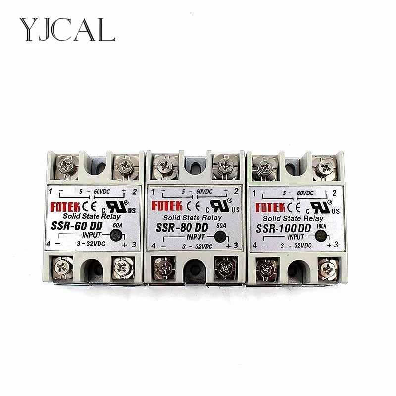 

YJCAL Solid State Relay SSR-60DD SSR-80DD SSR-100DD 60A 80A 100A AC Control DC Relais 3-32VDC TO 5-60VDC SSR 60AA 80AA 100AA