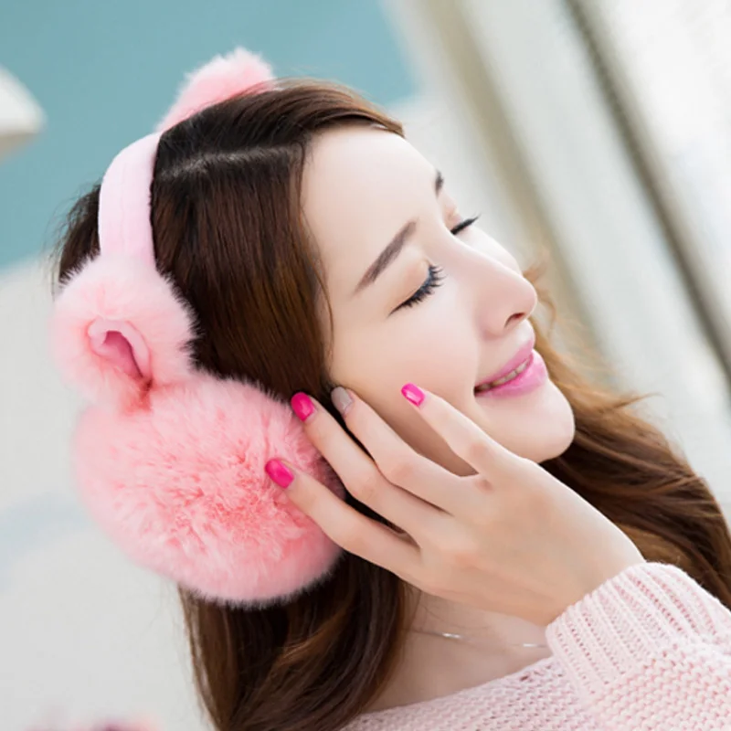 New Fashion Rabbit Winter Earmuffs For Women Warm Fur Earmuffs Winter Warm Ear Warmers Gifts For Girls Female Free Shipping - Цвет: A4 Pink