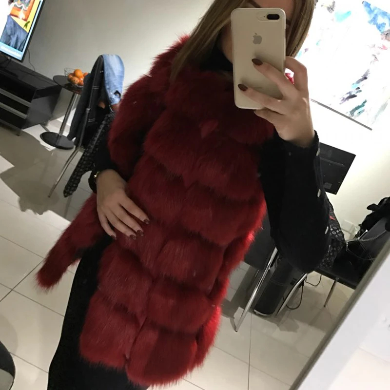 Skyesky New 2018 Winter Women's Thick Warm Faux Fox Fur Vest High Quality Fashion O-Neck Short Fur Coat For Women Outwear 4XL Coats