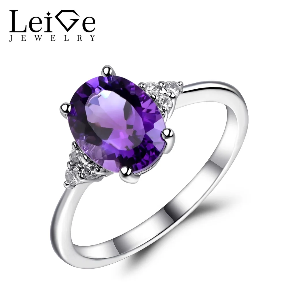 Natural Green Amethyst Ring 925 Sterling Silver Oval Solitaire Amethyst Ring-Amethyst Birthstone Ring