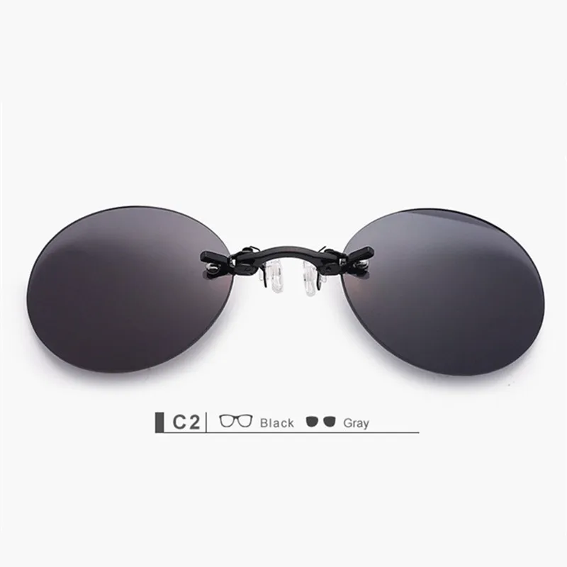 UVLAIK мужские солнцезащитные очки с мини-клипсой на носу, UV400, винтажные круглые солнцезащитные очки, Hacker Empire Matrix Morpheus, солнцезащитные очки без оправы - Цвет линз: Черный
