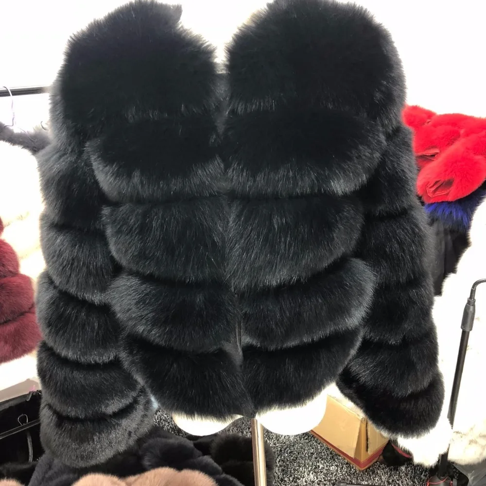 

New Brand Natural Fox Fur Black Jacket Long Sleeve Fashion Lady Warm Real Fox Fur Coat Jacket