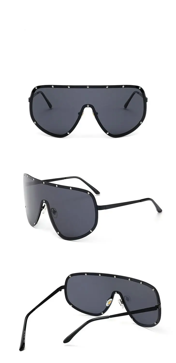 Oversized Shield Visor Polarized Sunglasses Women Large Size Sunglasses Men Transparent Frame Vintage Big Windproof Retro FML - Цвет линз: black