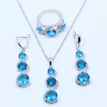 Стиль с натуральным синим кристаллом 925 серебро Цвет комплекты украшений для женщин серьга, ожерелье, подвеска кольцо подарочная упаковка T05