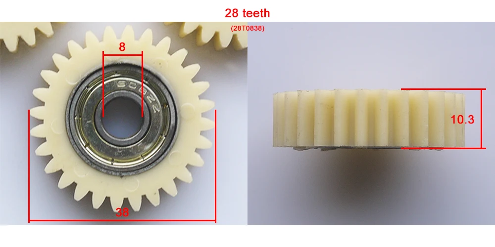 3 piezas de plástico de nailon 28 dientes engranaje eléctrico de motor de bicicleta electro triciclo bicicleta 8mm agujero de bola rodamiento 38mm engranaje de estímulo
