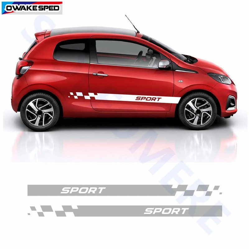  Car Stickers Sport RACING Lattices Graphic Stripes Auto Door Side Skirt Decals Fit On 3-5 Doors For