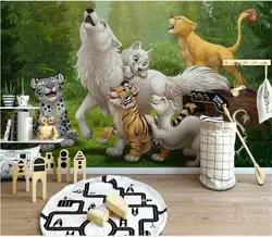 Пользовательские 3D фото обои для детской комнаты Фреска диван ТВ фон обои Тигр Волк рай для животных 3D фотообои домашний декор
