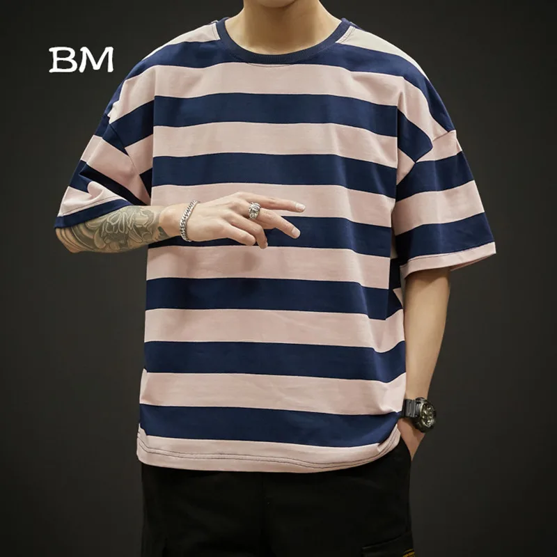 

hip hop loose oversized t shirt streetwear Striped short sleeve harajuku tee men clothes 2019 large size 5xl cotton t shirt