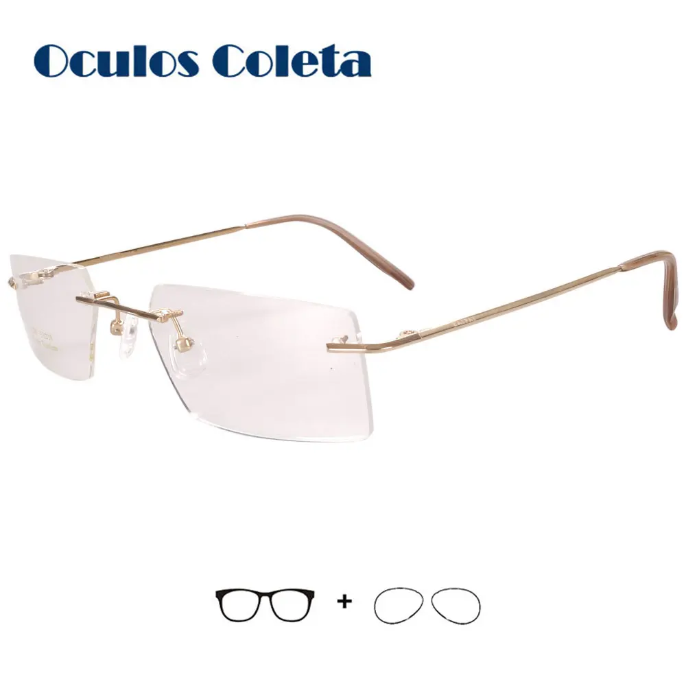 

Rimless titanium prescription glasses for men For myopia astigmatism Hyperopia