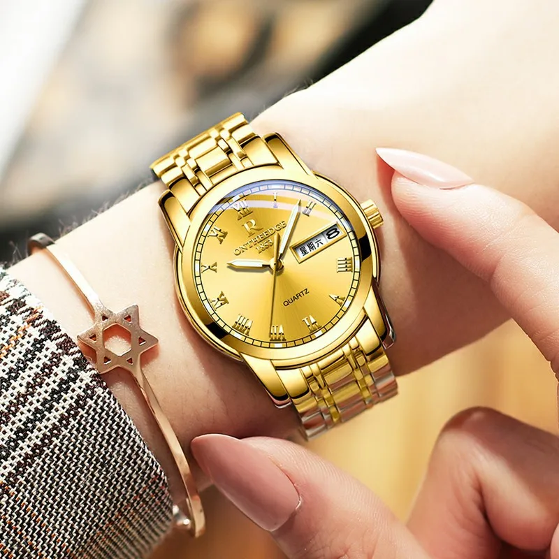 

ontheedge brand womens luxury gold blue wristwatches quartz ladies woman watches waterproof stainless steel business women watch