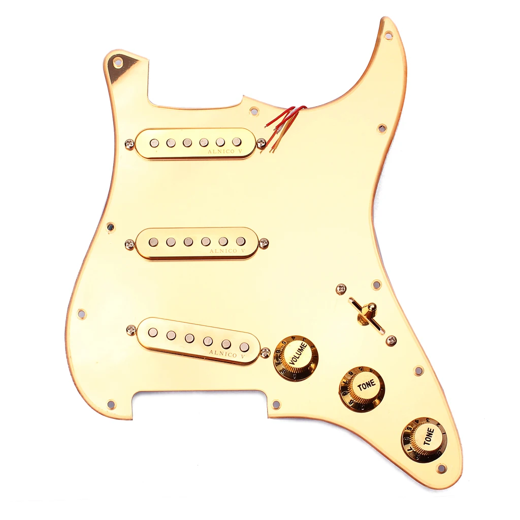 Золото Prewired 1-ply 11 отверстий SSS зеркало накладки 3-одинарные катушки звукосниматели с магнитами для гитара Stratocaster