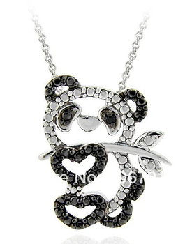 

30pcs a lot fashion design black and white crystal panda animal pendant necklace