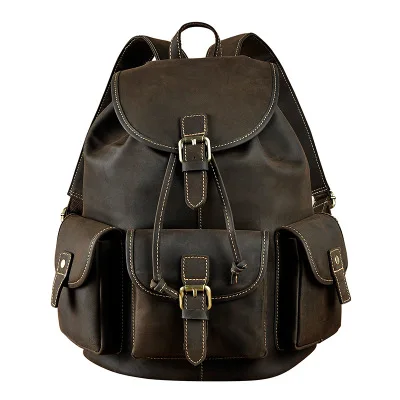 

Leather Large Capacity 14 Inch Pocket Backpack Three-Dimensional Bag Computer Bag Retro Men's Leisure Travel Shoulder Bag