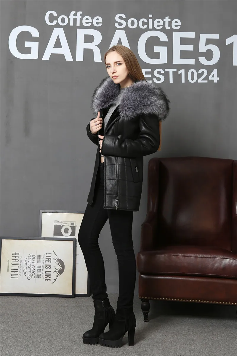 Women Coats thick Artificial Fashion Clothing Fur with skin Coat Winter Jacket  Suede Female Models leather Faux Fox Fur Collar