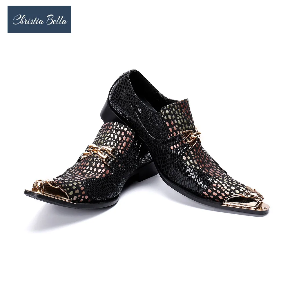 

Christia Bella Men Shoes Luxury Zobairou Brand Printing Steel Toe Prom Formal Shoes Men Loafers Patent Leather Sapato Masculino