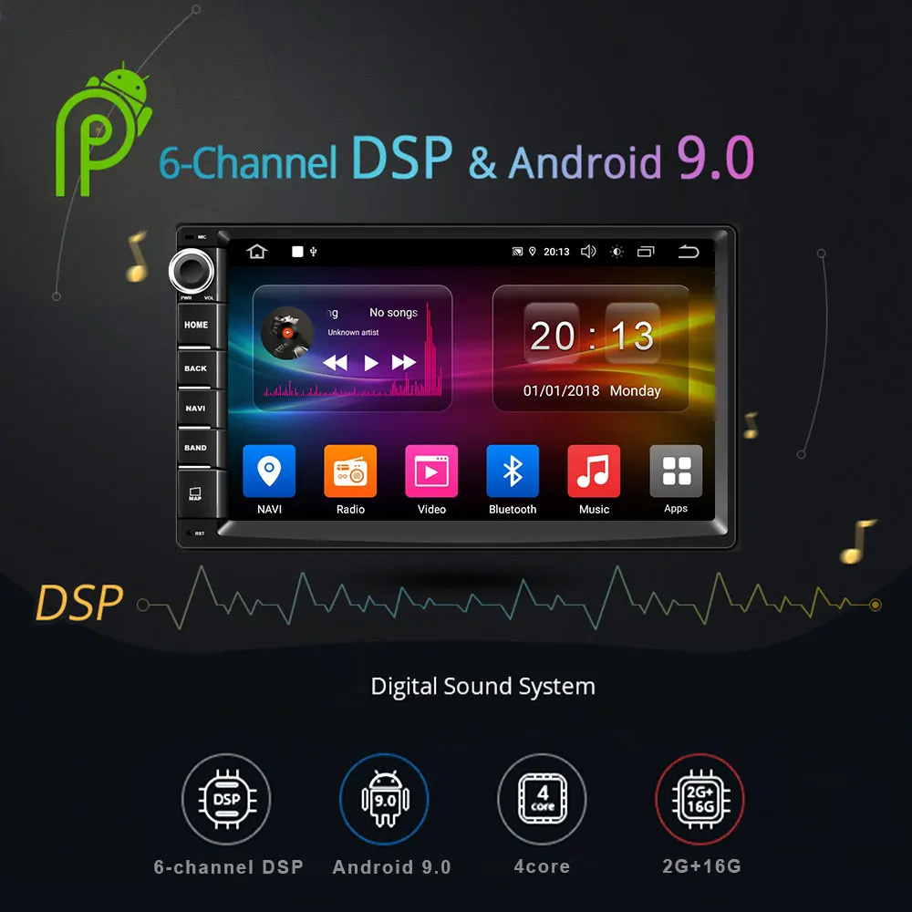 Best Podofo DSP Android 9.0 Universal 2 din auto Multimedia Player car radio Stereo 2din 7" MP5 Player (No DVD) GPS Navigation WiFi 2