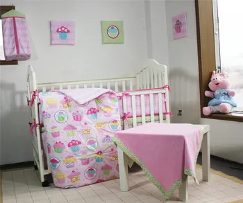 

Pink Baby Girl Bedding Set Sweet Lovely Cake Printing Newborn Baby Bed Bumpers 100%Cotton Breathable Baby BedSheet Quilt Blanket