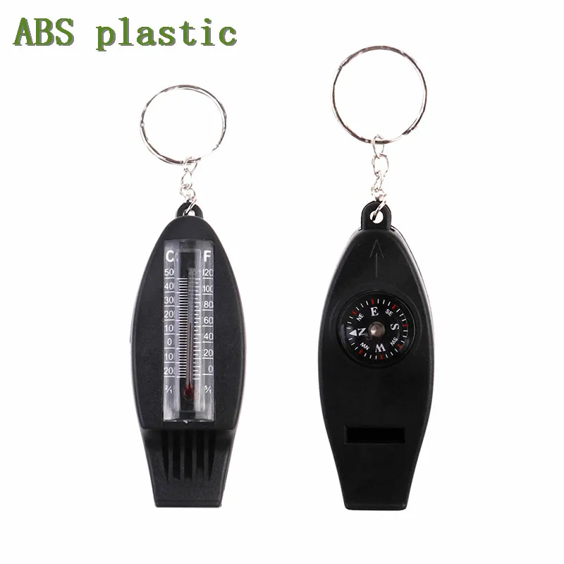

4 In 1 Mini MultifunctionMagnifying Thermometer + Keychain Outdoor Tool Survival Whistle Compass Travel Emergency Tools