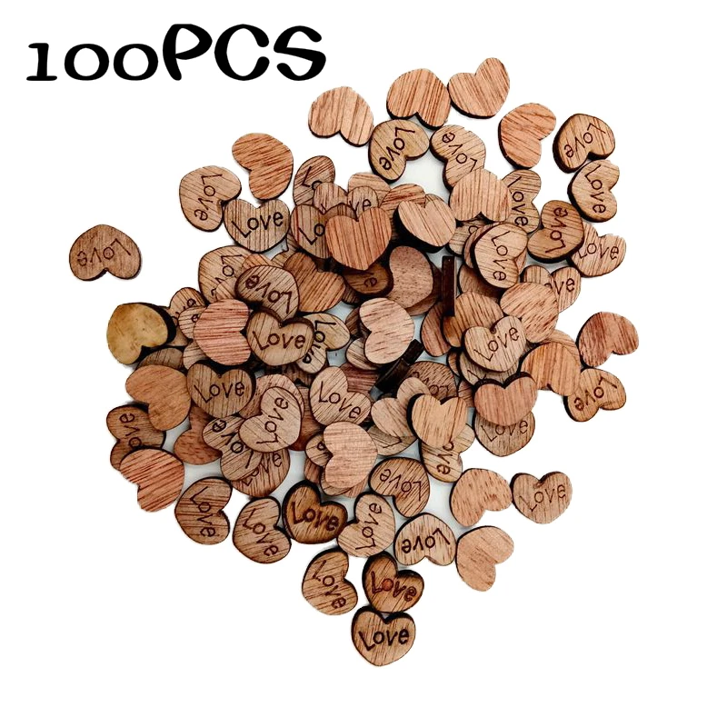 

100pcs Love Heart Shape Wood Wooden Craft For Wedding Table Home Decor DIY Birthday Decoration Party Favor Scrapbooking
