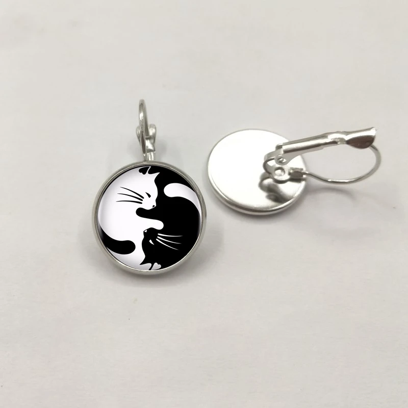 Стеклянные черные и белые сережки кошки женские модные серьги, новые ювелирные изделия серьги серебро/бронза