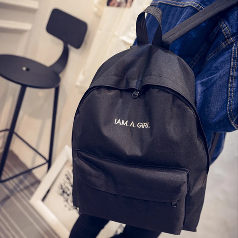 

I AM A GIRL Embroidery Lovers Backpacks Canvas Unsex School Bag For Teenagers Student Book Bags Mochila Bag S009