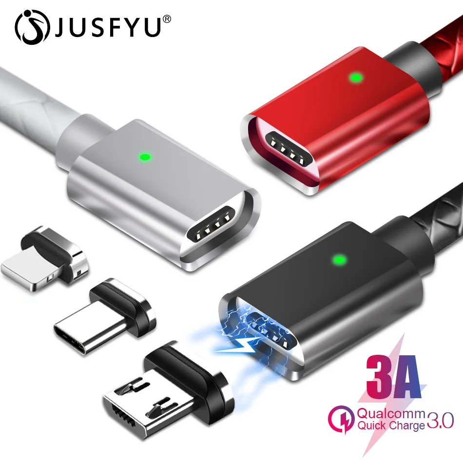 Магнитный кабель для быстрой зарядки JUSFYU магнитный Micro USB и Type C кабели