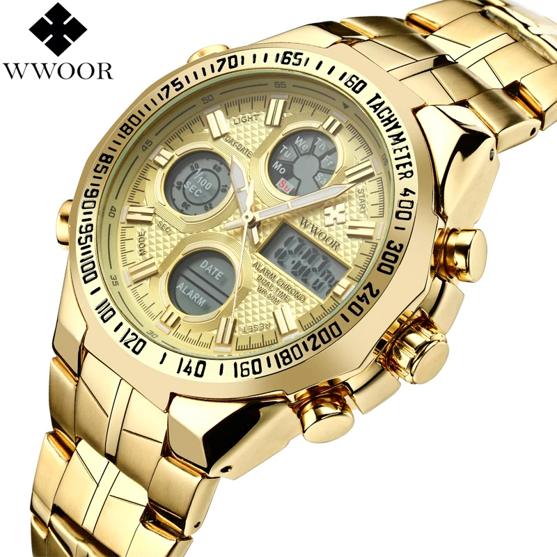 

Luxury Brand Men Military Sports Watches Men's Quartz Analog LED Digital Clock Male Stainless Steel Gold Watch relogio masculino