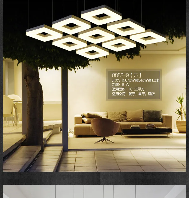 Pingente de Luz Sala de Jantar Moda Anel Retângulo Lâmpada Led Suspendu Restaurante Longo Cordão Pendurado Iluminação 15 Cheap ring pendant light