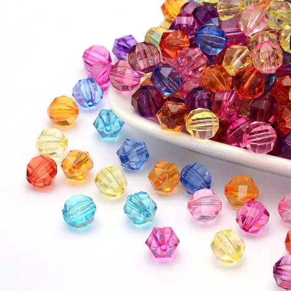 

1500pcs Transparent Acrylic Beads, Faceted, Round, Mixed Color, 8mm in diameter