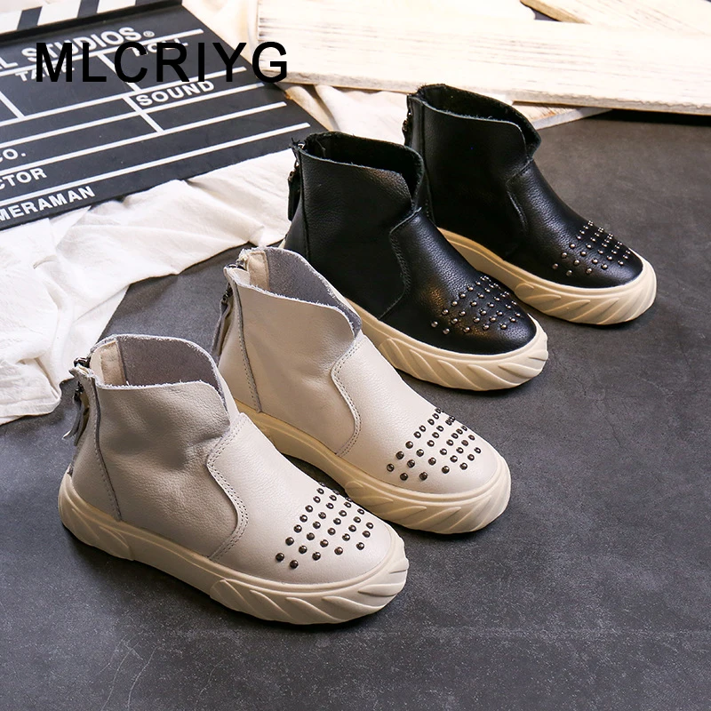 

Autumn Kids High Sport Sneakers Children Genuine Leather Shoes Baby Girls Casual Sneakers Boys Brand Shoes Black Sneaker Trainer