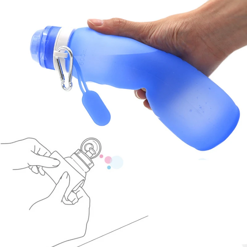 

600ml Silicone Folding Water Bottle Outdoor Sports Supplies Portable Water Bottle Convenient Travel Anti-scalding Insulated