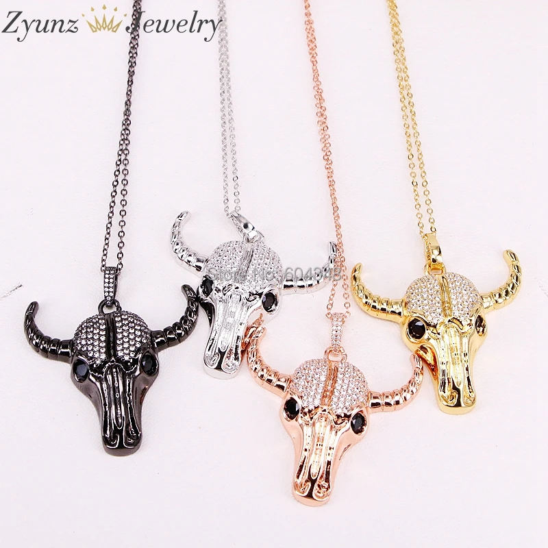 

5 Strands ZYZ302-6829 Micro Pave CZ Zircon Cattle Buffalo Bull Beads, OX Head Copper Beads Necklace DIY Jewelry