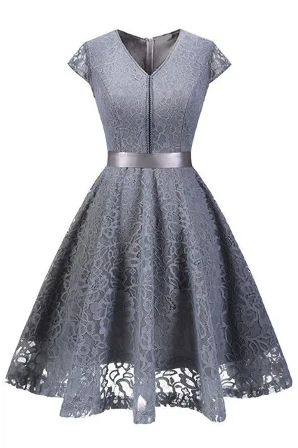 Короткое вечернее платье, винтажные черные вечерние платья с поясом, кружевные платья для матери невесты, Vestido de Festa, платье на выпускной - Цвет: Gray