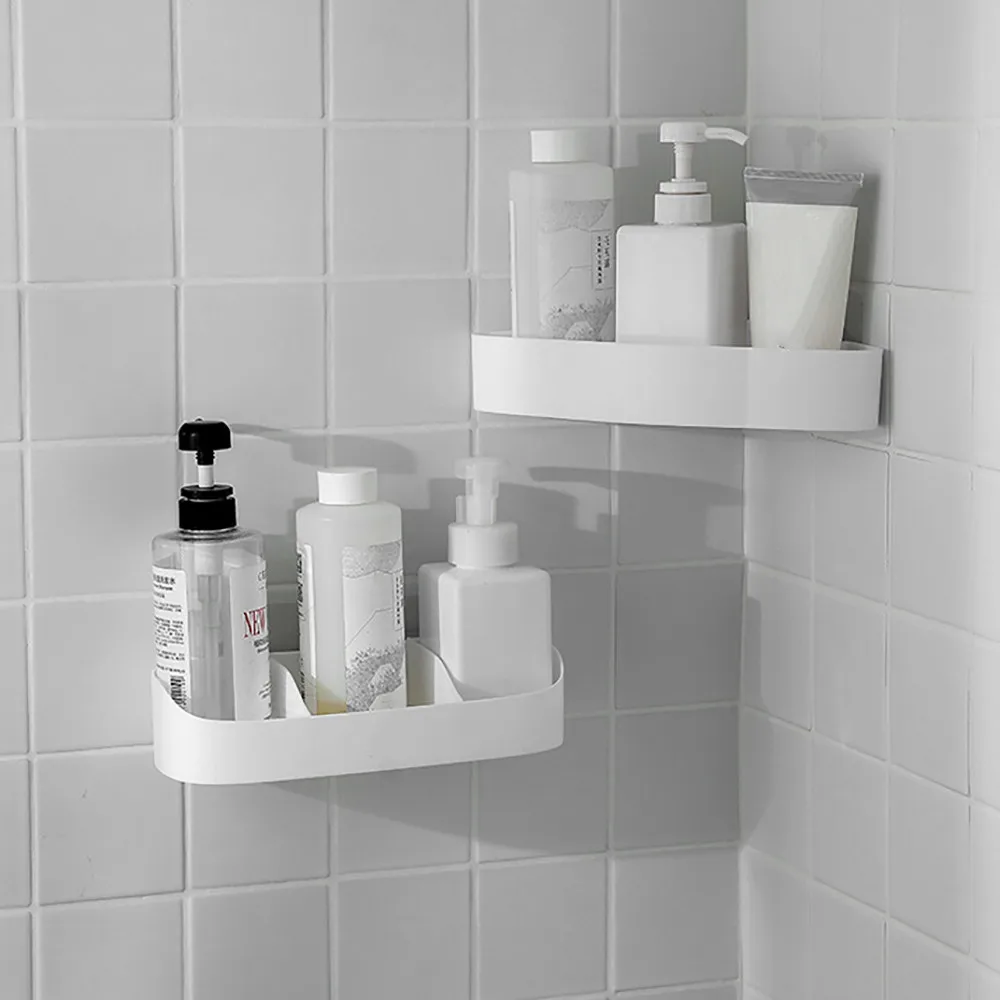 

Wall Hanging Bathroom Shelf Plastic Bathroom Kitchen Corner Storage Rack Organizer Shower Drain Rectangle Shelf #Z