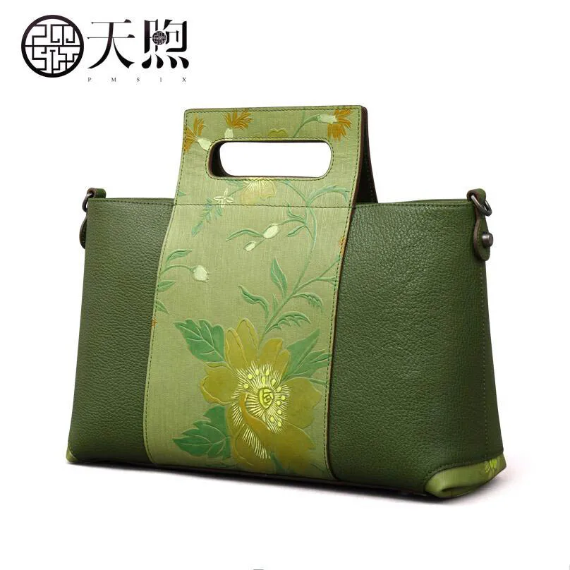 Genuine Leather women bag Pmsix2017 new hit color leather embossed handbag Exquisite embossed retro shoulder Messenger bag Genuine Leather women bag Pmsix2017 new hit color leather embossed handbag Exquisite embossed retro shoulder Messenger bag