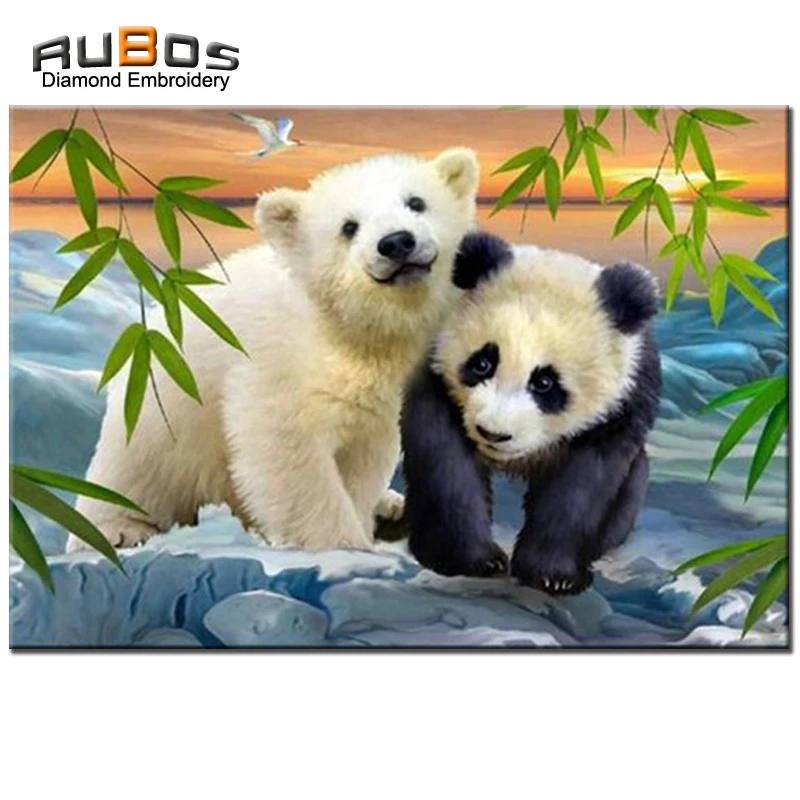 

RUBOS Russian Bear and China Panda DIY 5D Diamond Embroidery Pattern Diamond Painting Cross Stitch Mazayka 3D Cube wall Stickers
