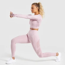 Бесшовный комплект для йоги 2 шт. для женщин фитнес спортивные штаны для йоги Высокая талия Леггинсы для спортзала