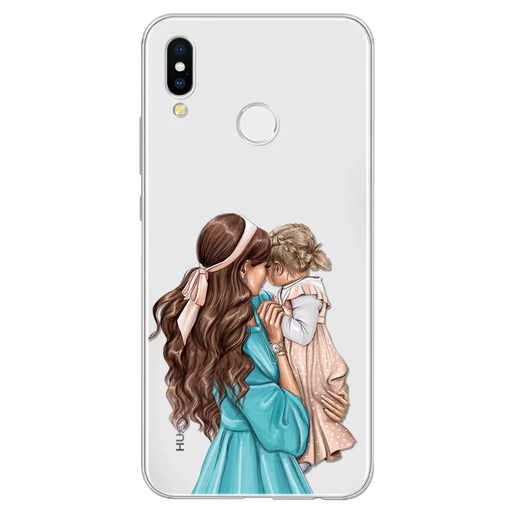 Black Brown Hair Baby Mom Girl Case For Huawei P20 P30 Mate 20 30 10 Pro Lite P Smart Plus P10 P9 P8 Lite Case Coque