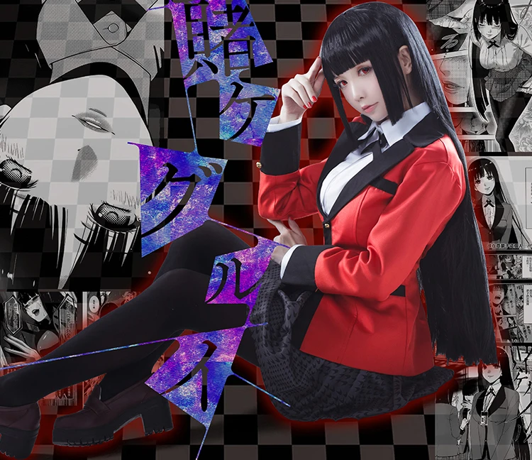 Лидер продаж, красивые костюмы для косплея, аниме Kakegurui Yumeko Jabami, японская школьная форма для девочек, полный комплект, куртка + рубашка + юбка