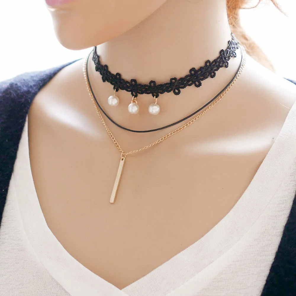 

Free Shipping, 2017 New Necklace Charm Black Velvet Rectangle Pearl Pendant Necklace Women's Jewelry Necklace Accessories Gift