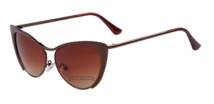 Брендовые дизайнерские женские солнцезащитные очки кошачий глаз с полуоправой, Модные Винтажные Солнцезащитные очки кошачий глаз из сплава, синие зеркальные солнцезащитные очки, 7 цветов - Цвет линз: C06 Brown