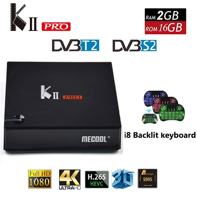 KII PRO Decoder DVB-S2 DVB-T2 Android 7.1 Smart TV Box S905d Quad Core 2GB 16GB 4K Media player Dual Wifi Support CCCAM Clines