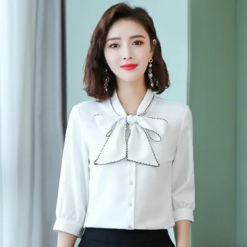 

New Korean Lady Fashion White Blouses Plus Size S-4XL Autumn Clothing 2018 New Patchwork Design Women Chiffon Shirts