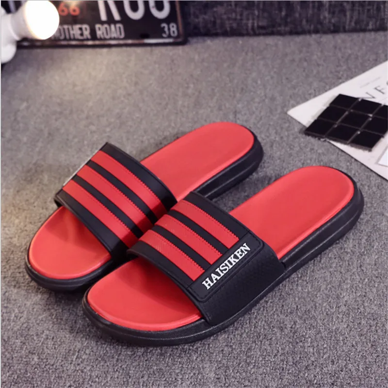 Slippers Men Shoes EVA Man Woman Couple Flip Flops Soft Black Red Stripes Casual Summer Male Chinelo Masculino - Цвет: red