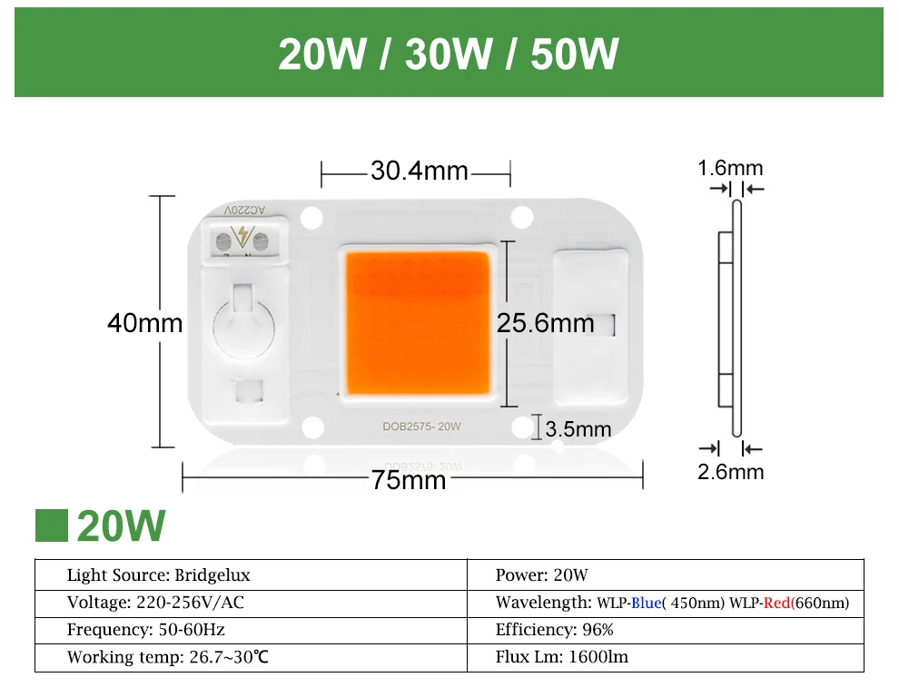 Светодиодный светильник для выращивания COB Чип AC220V 20 Вт 30 Вт 50 Вт полный спектр 380nm~ 840nm для DIY Гидропоника теплицы светодиодный