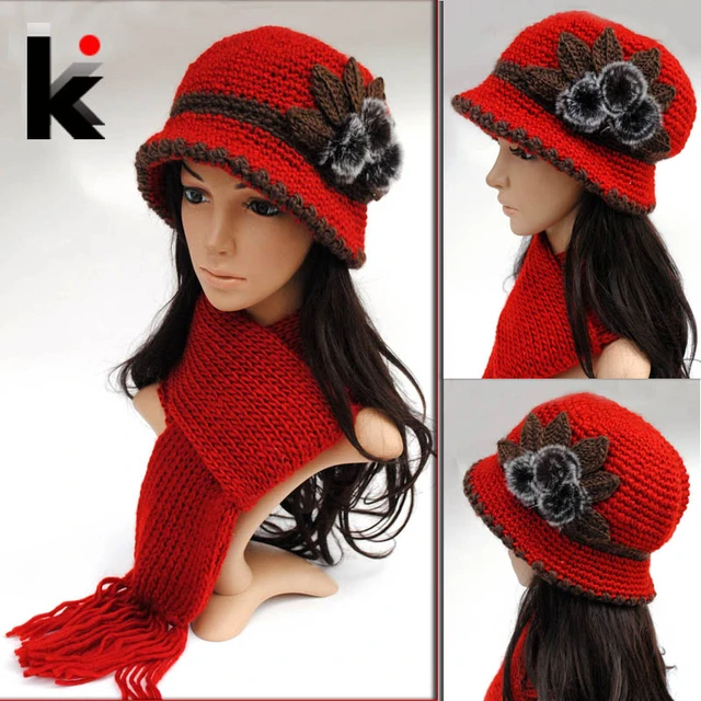 Sombreros de ganchillo de lana para mujer, gorro de de doble capa, tejido grueso, de invierno, 2018 AliExpress