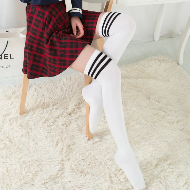 

7 Colors Striped Female knee Stocking Spring Thigh Stockings Sexy Lady Casual Cotton High Quality Thin knitting Women's Hose