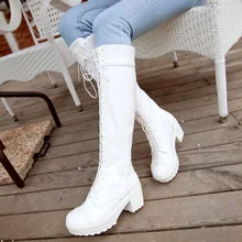 Осенние высокие сапоги на платформе новые стильные женские сапоги до колена на высоком каблуке женские сапоги на шнуровке Большие размеры