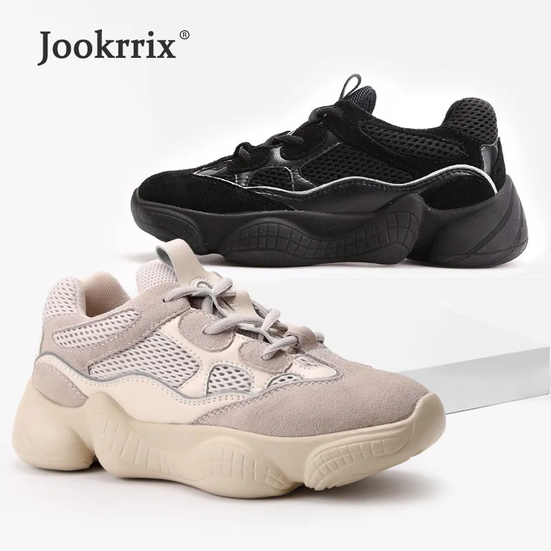 

Jookrrix 2018 Casual Platform Shoes Women Fashion Brand Suede Sneakers Lady Mesh footware Black Autumn Female chaussure Beige